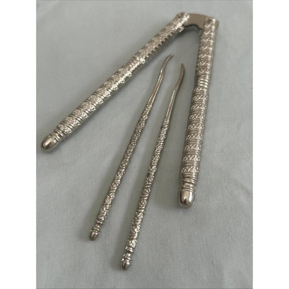 Vintage Ornate Nutcracker &  Pick Set Silver Tone Metal Crab Seafood Tool